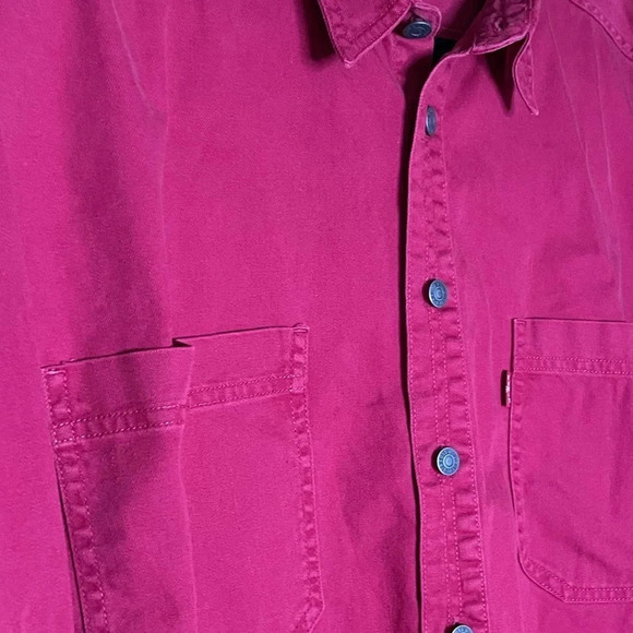 LEVI's Men's VINTAGE Red Button-Up Thick 100% Cotton Fabric Size Large - Picture 6 of 11